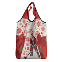 Christmas Canada Hockey Grocery Bag Merry Hockey-Mas Maple Leaves Pattern