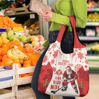 Christmas Canada Hockey Grocery Bag Merry Hockey-Mas Maple Leaves Pattern