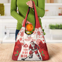 Christmas Canada Hockey Grocery Bag Merry Hockey-Mas Maple Leaves Pattern