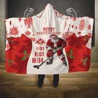 Christmas Canada Hockey Hooded Blanket Merry Hockey-Mas Maple Leaves Pattern