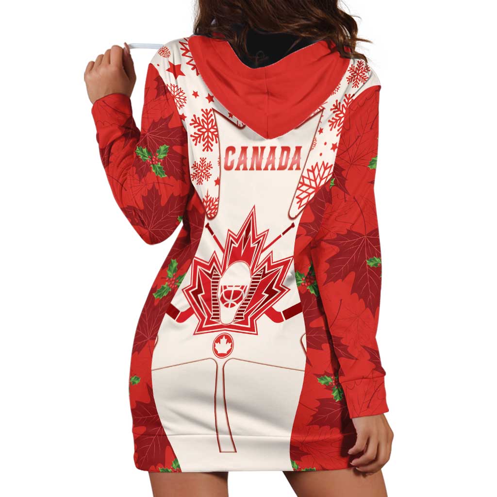 Christmas Canada Hockey Hoodie Dress Merry Hockey-Mas Maple Leaves Pattern - Wonder Print Shop