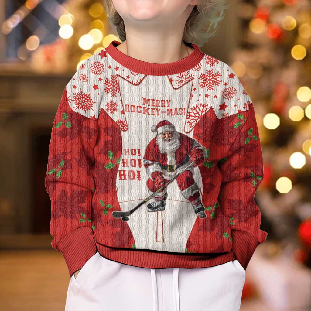 Christmas Canada Hockey Kid Ugly Christmas Sweater Merry Hockey-Mas Maple Leaves Pattern - Wonder Print Shop