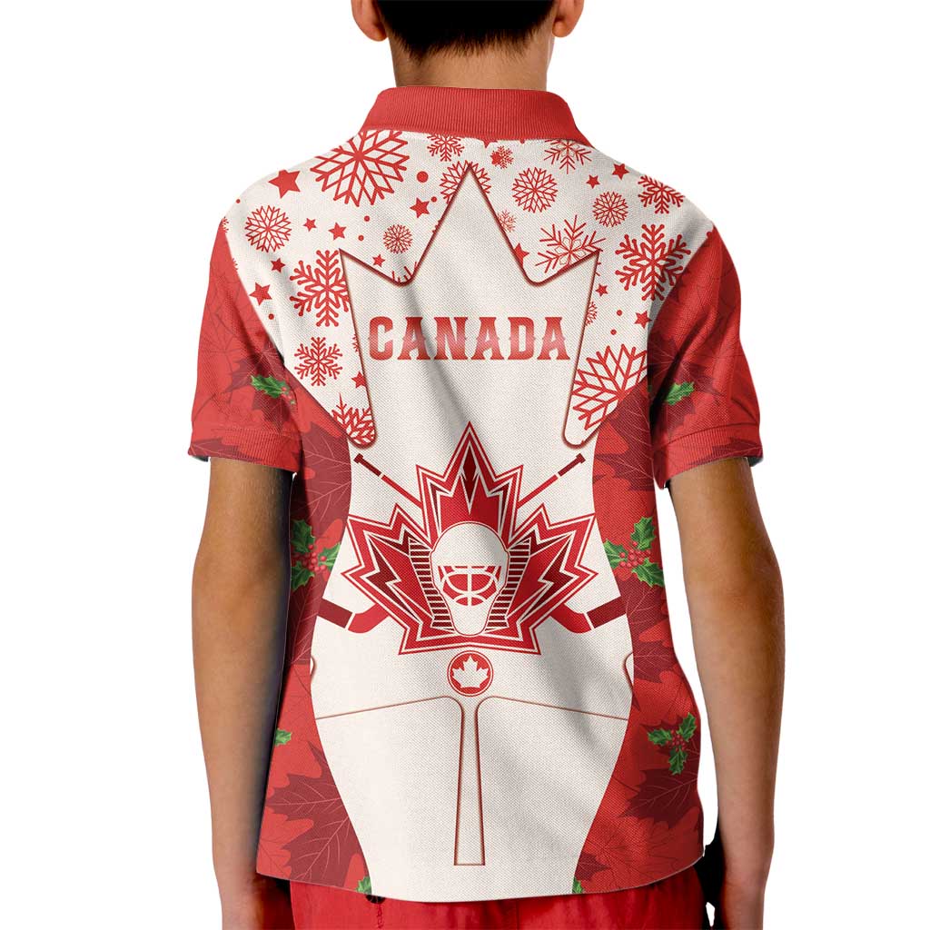 Christmas Canada Hockey Kid Polo Shirt Merry Hockey-Mas Maple Leaves Pattern - Wonder Print Shop
