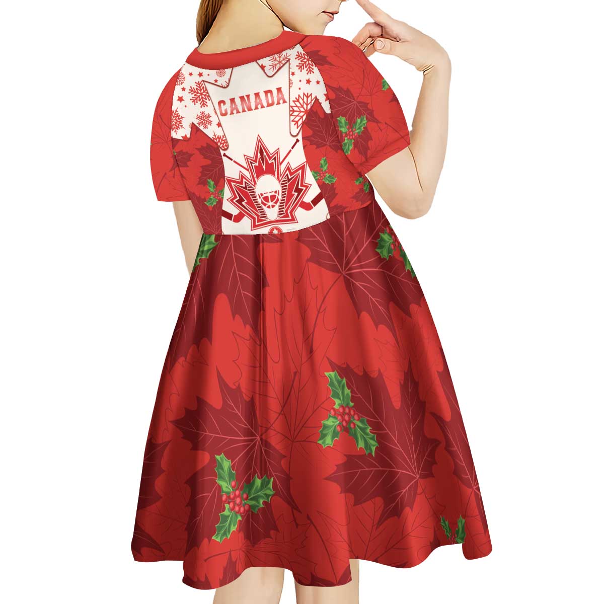 Christmas Canada Hockey Kid Short Sleeve Dress Merry Hockey-Mas Maple Leaves Pattern - Wonder Print Shop