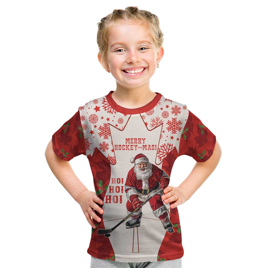 Christmas Canada Hockey Kid T Shirt Merry Hockey-Mas Maple Leaves Pattern - Wonder Print Shop