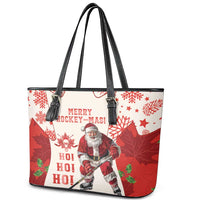 Christmas Canada Hockey Leather Tote Bag Merry Hockey-Mas Maple Leaves Pattern - Wonder Print Shop