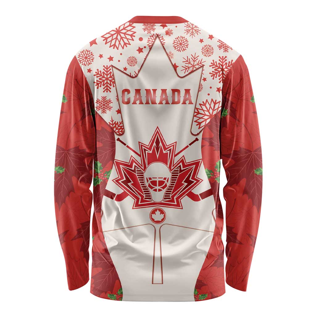Christmas Canada Hockey Long Sleeve Shirt Merry Hockey-Mas Maple Leaves Pattern - Wonder Print Shop