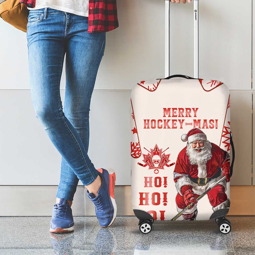 Christmas Canada Hockey Luggage Cover Merry Hockey-Mas Maple Leaves Pattern - Wonder Print Shop