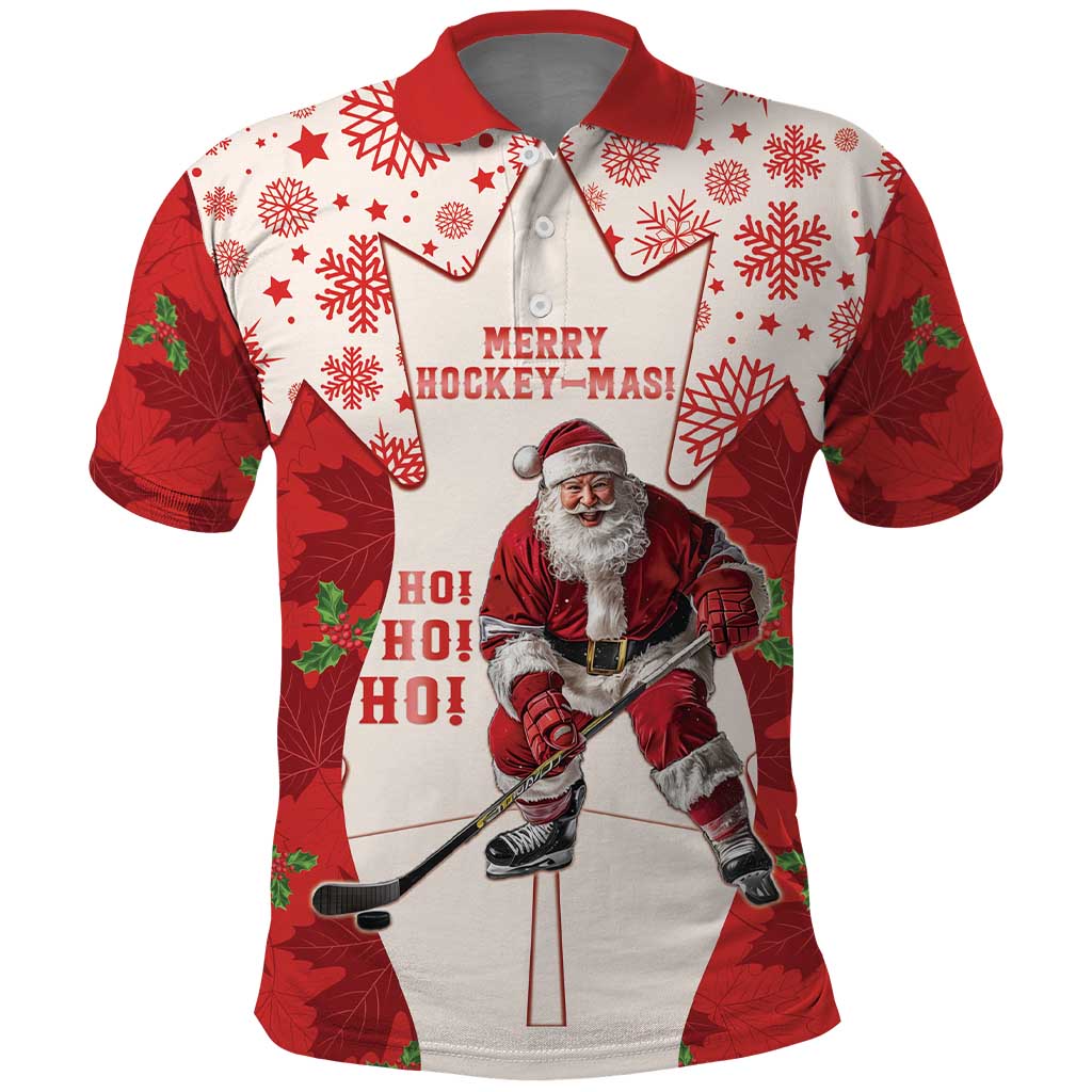 Christmas Canada Hockey Polo Shirt Merry Hockey-Mas Maple Leaves Pattern - Wonder Print Shop