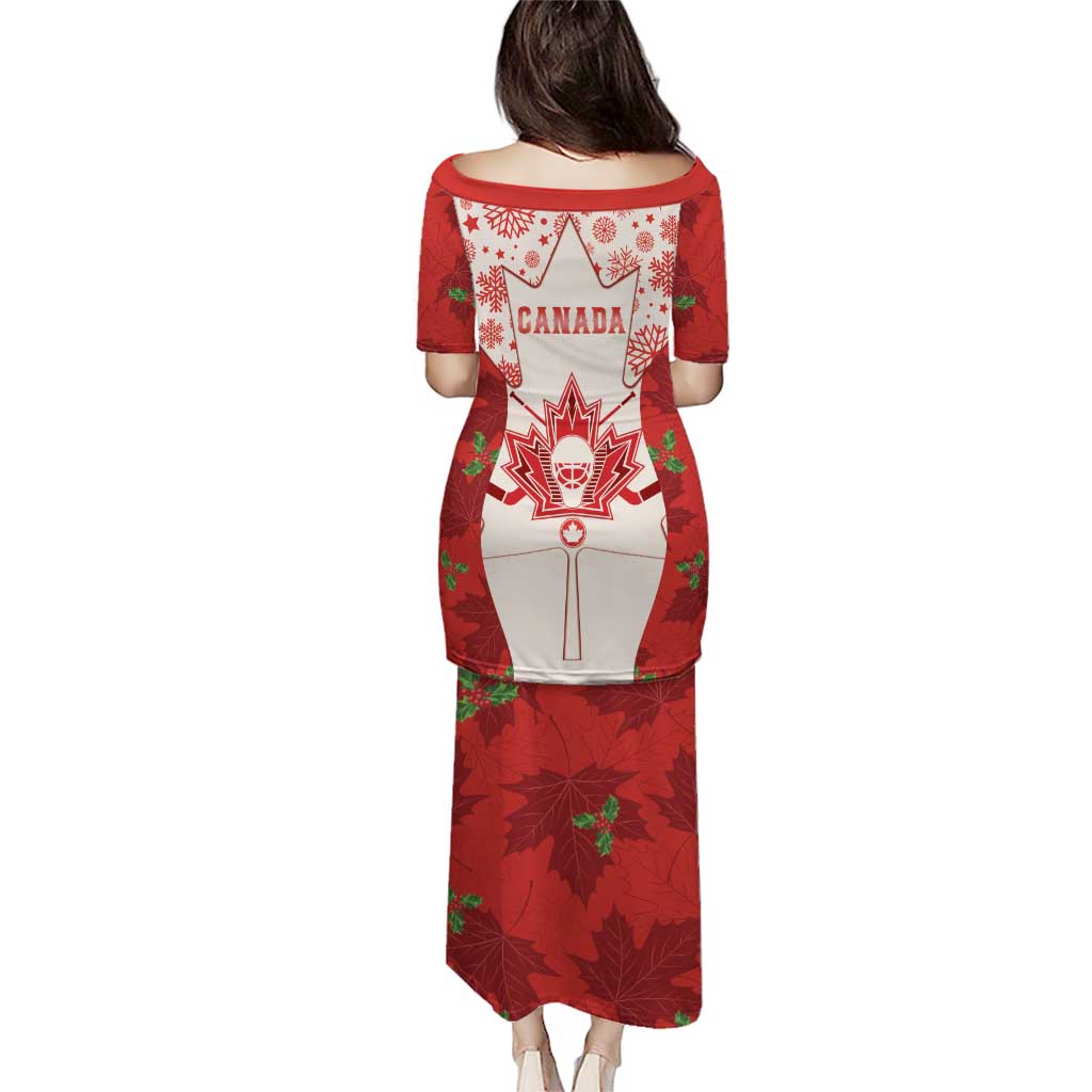 Christmas Canada Hockey Puletasi Merry Hockey-Mas Maple Leaves Pattern - Wonder Print Shop