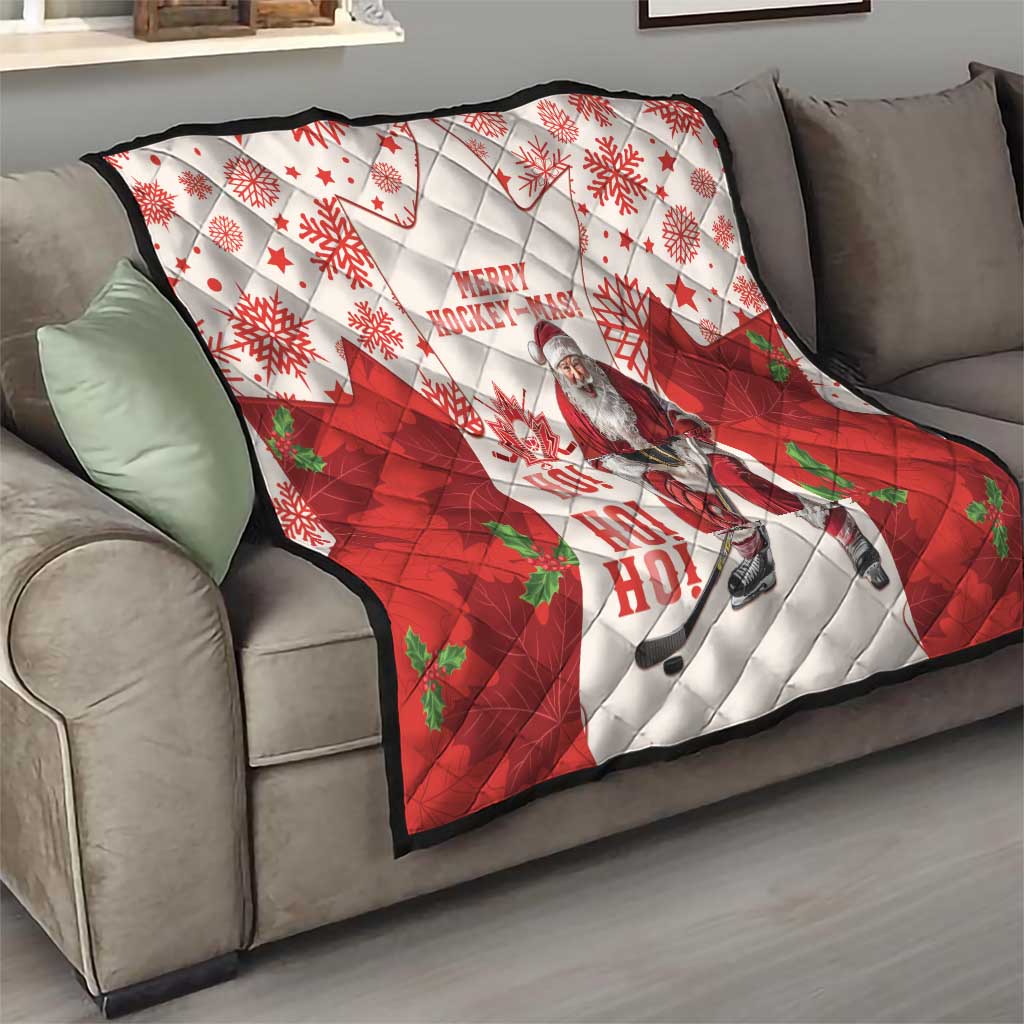 Christmas Canada Hockey Quilt Merry Hockey-Mas Maple Leaves Pattern - Wonder Print Shop