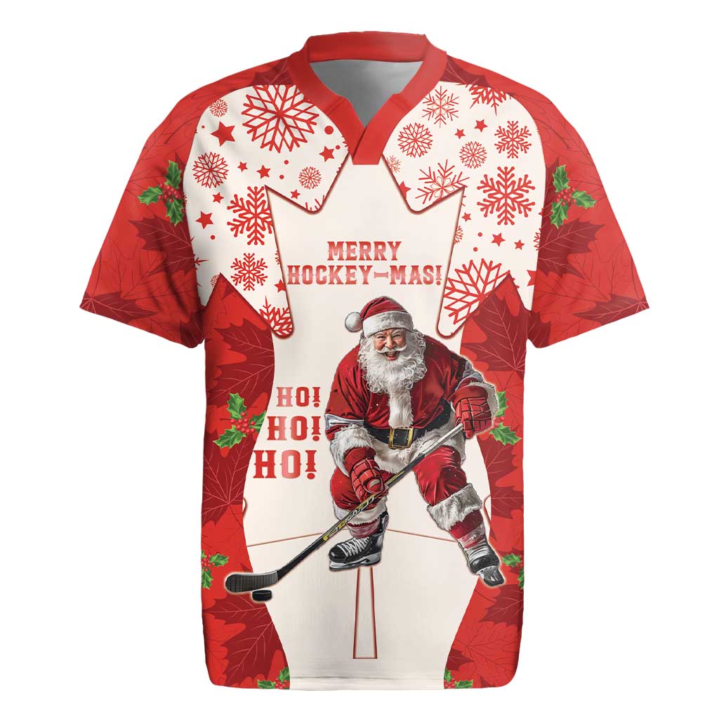 Christmas Canada Hockey Rugby Jersey Merry Hockey-Mas Maple Leaves Pattern - Wonder Print Shop