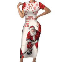 Christmas Canada Hockey Short Sleeve Bodycon Dress Merry Hockey-Mas Maple Leaves Pattern - Wonder Print Shop