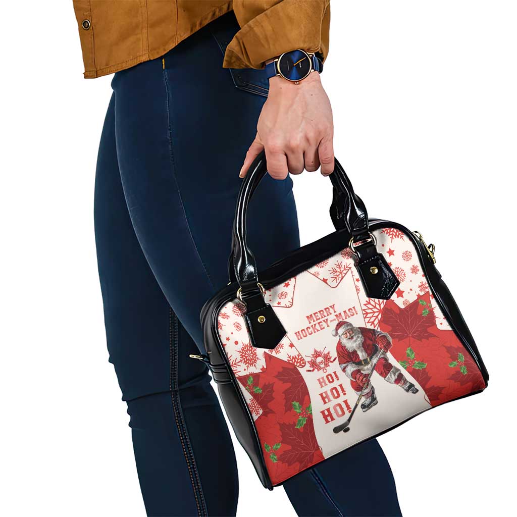 Christmas Canada Hockey Shoulder Handbag Merry Hockey-Mas Maple Leaves Pattern
