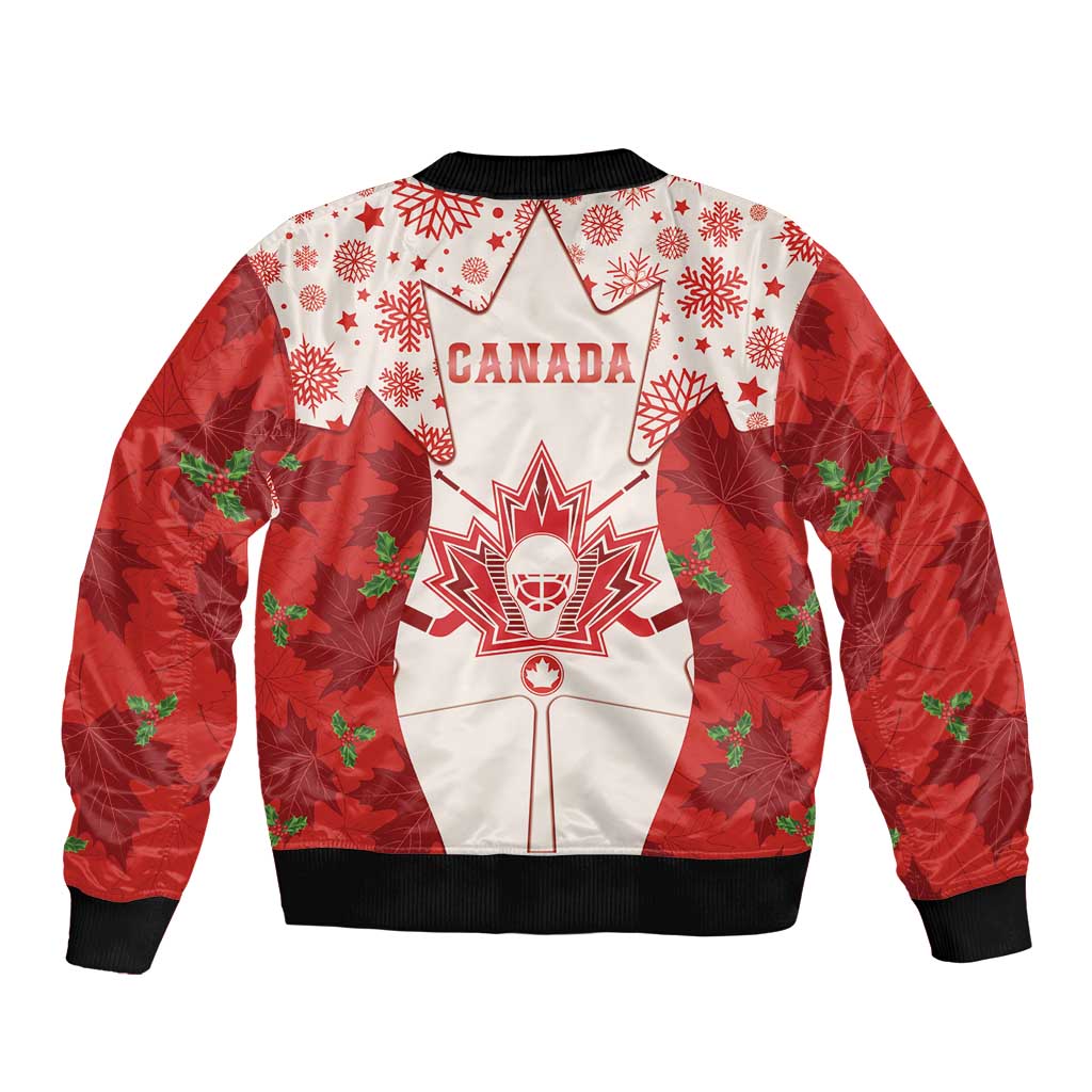 Christmas Canada Hockey Sleeve Zip Bomber Jacket Merry Hockey-Mas Maple Leaves Pattern - Wonder Print Shop