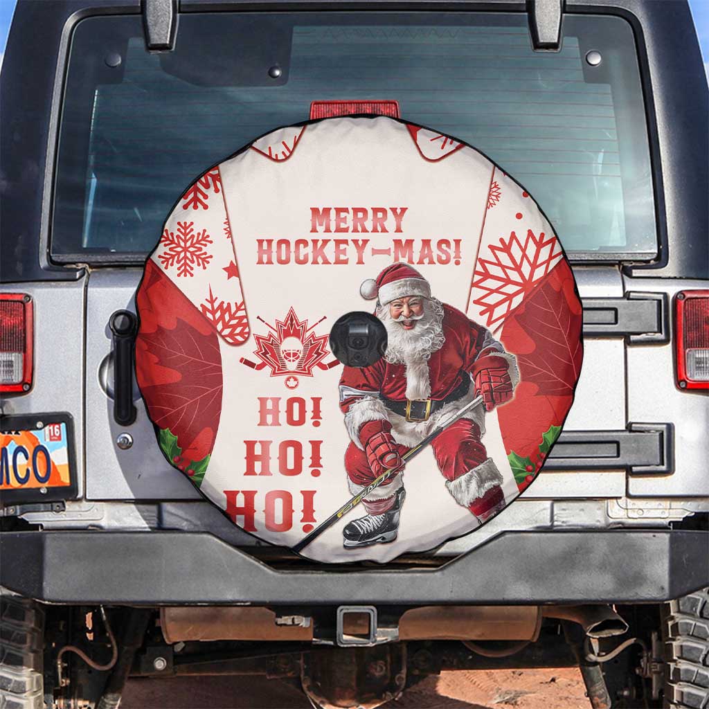 Christmas Canada Hockey Spare Tire Cover Merry Hockey-Mas Maple Leaves Pattern - Wonder Print Shop