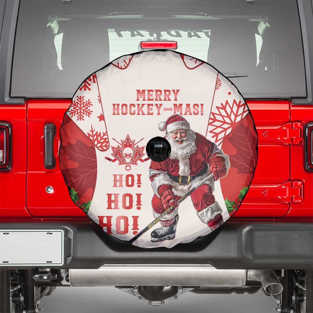 Christmas Canada Hockey Spare Tire Cover Merry Hockey-Mas Maple Leaves Pattern - Wonder Print Shop