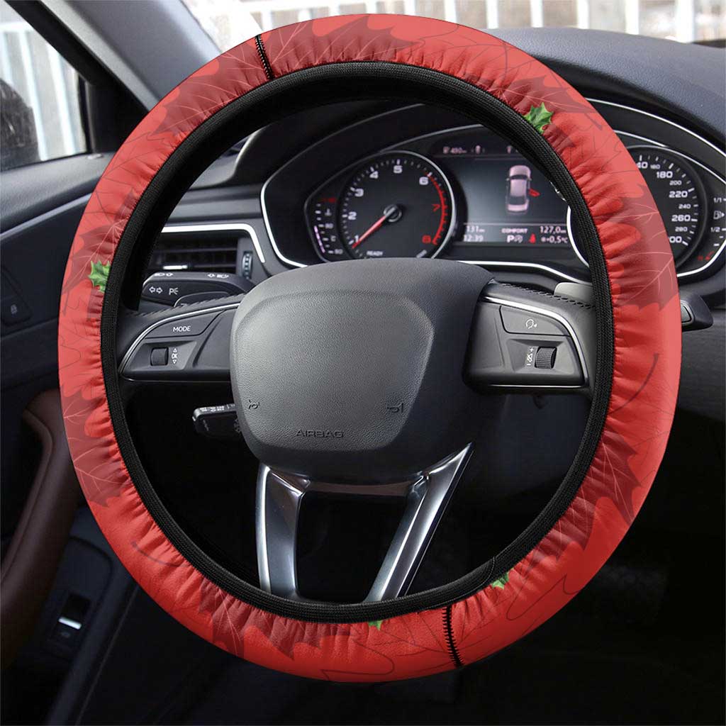 Christmas Canada Hockey Steering Wheel Cover Merry Hockey-Mas Maple Leaves Pattern - Wonder Print Shop