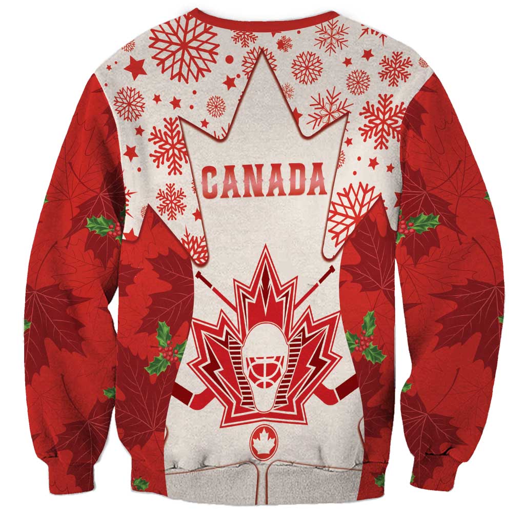 Christmas Canada Hockey Sweatshirt Merry Hockey-Mas Maple Leaves Pattern - Wonder Print Shop
