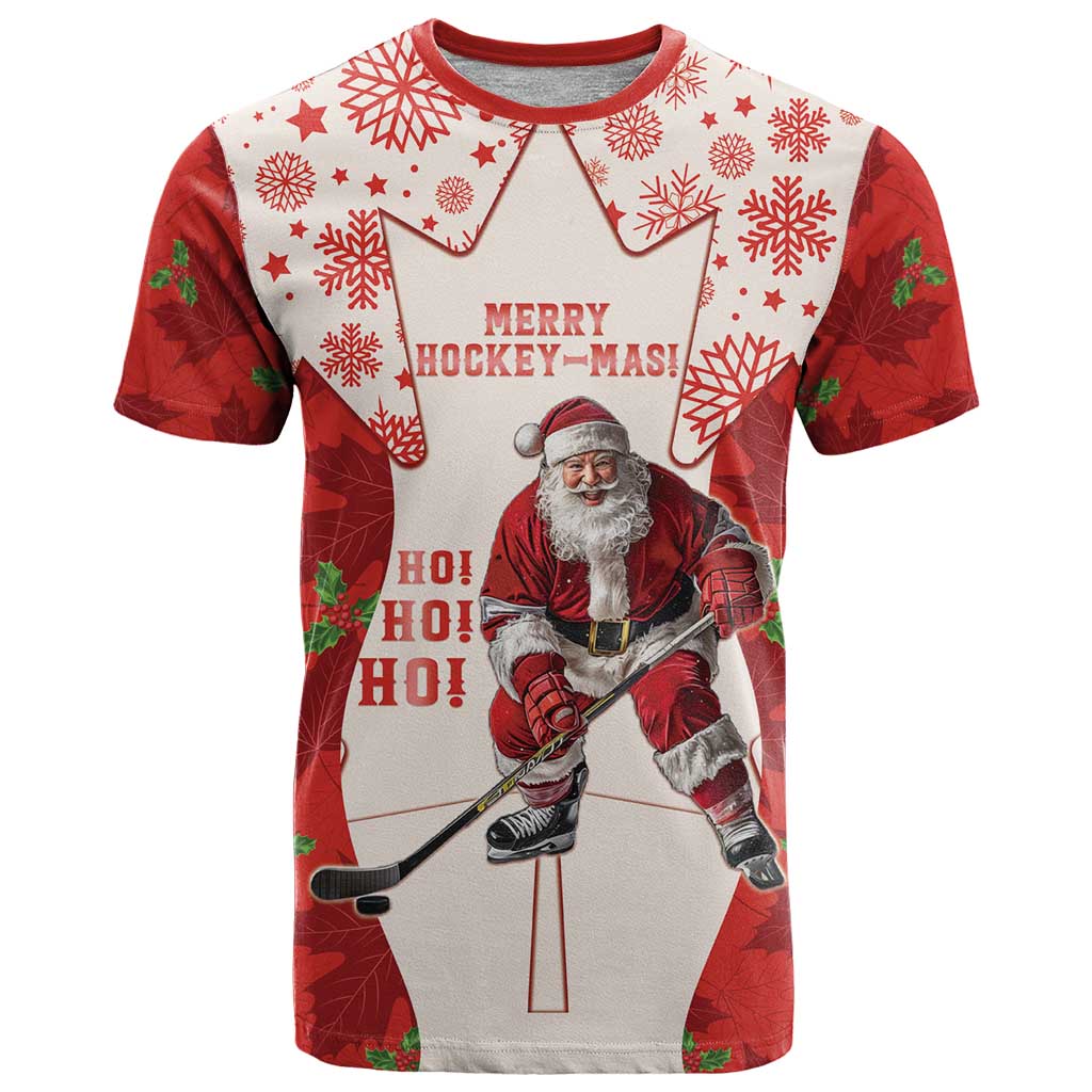 Christmas Canada Hockey T Shirt Merry Hockey-Mas Maple Leaves Pattern - Wonder Print Shop