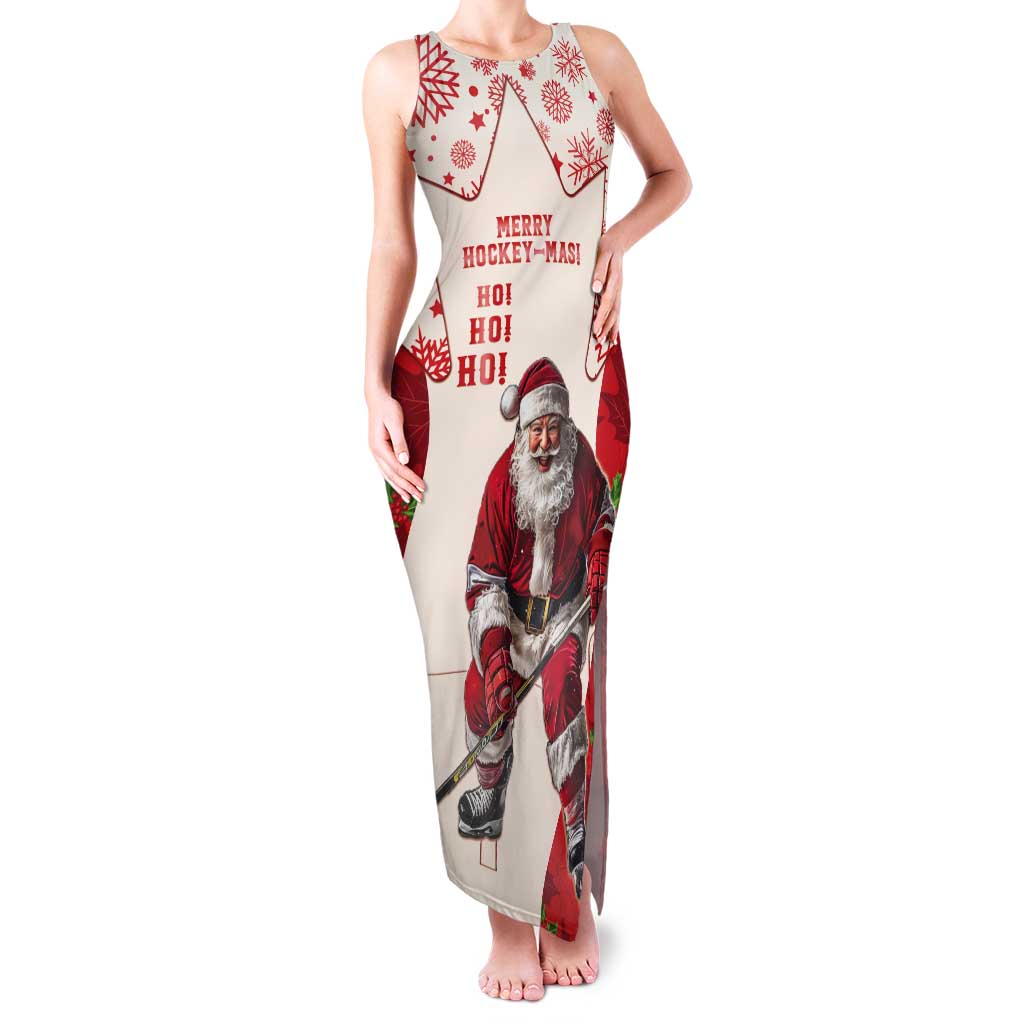 Christmas Canada Hockey Tank Maxi Dress Merry Hockey-Mas Maple Leaves Pattern - Wonder Print Shop