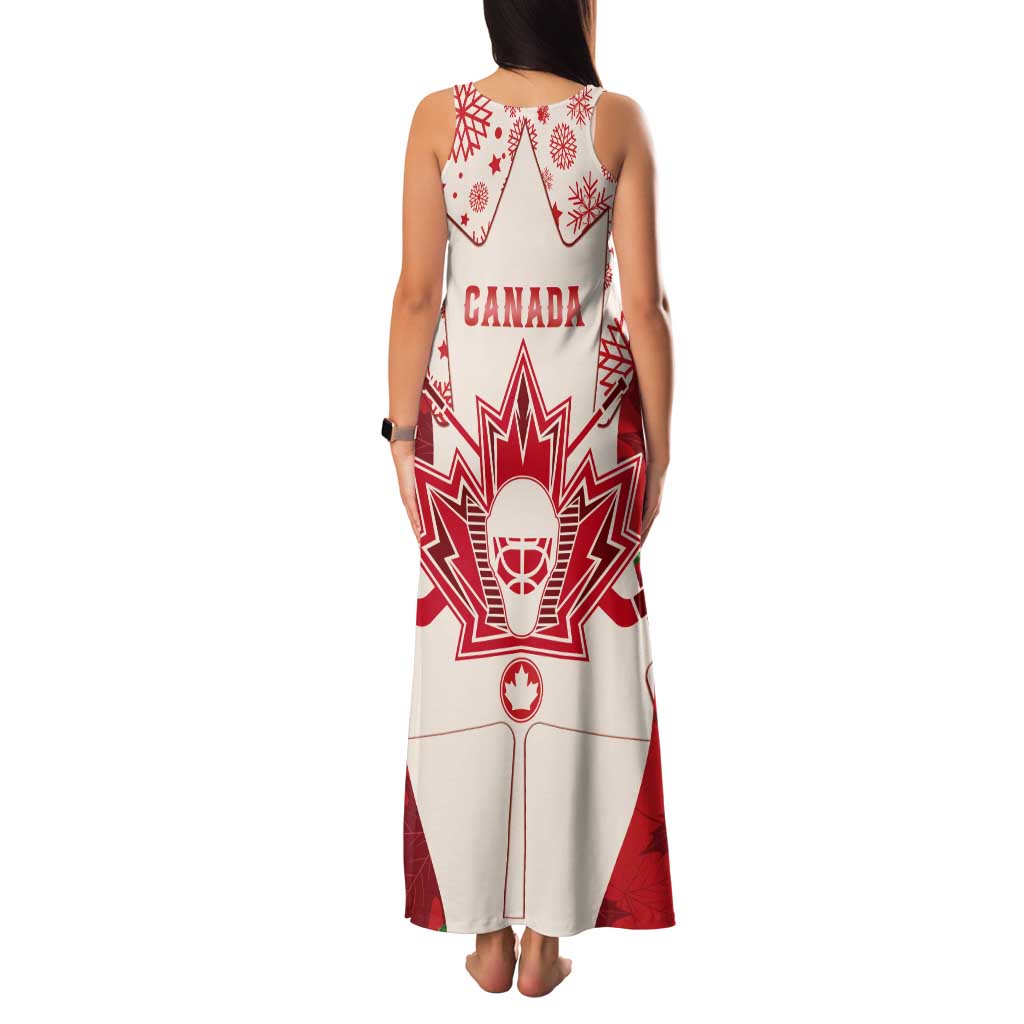 Christmas Canada Hockey Tank Maxi Dress Merry Hockey-Mas Maple Leaves Pattern - Wonder Print Shop