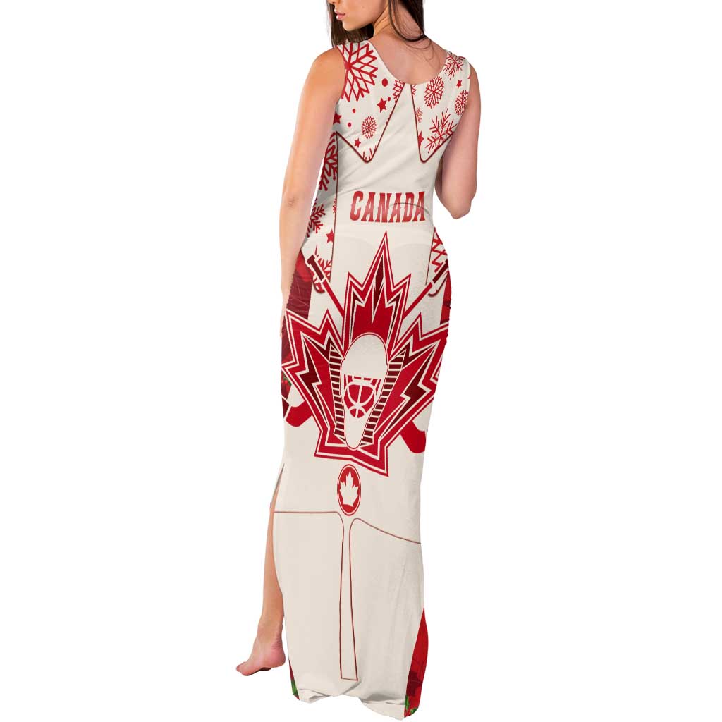 Christmas Canada Hockey Tank Maxi Dress Merry Hockey-Mas Maple Leaves Pattern - Wonder Print Shop