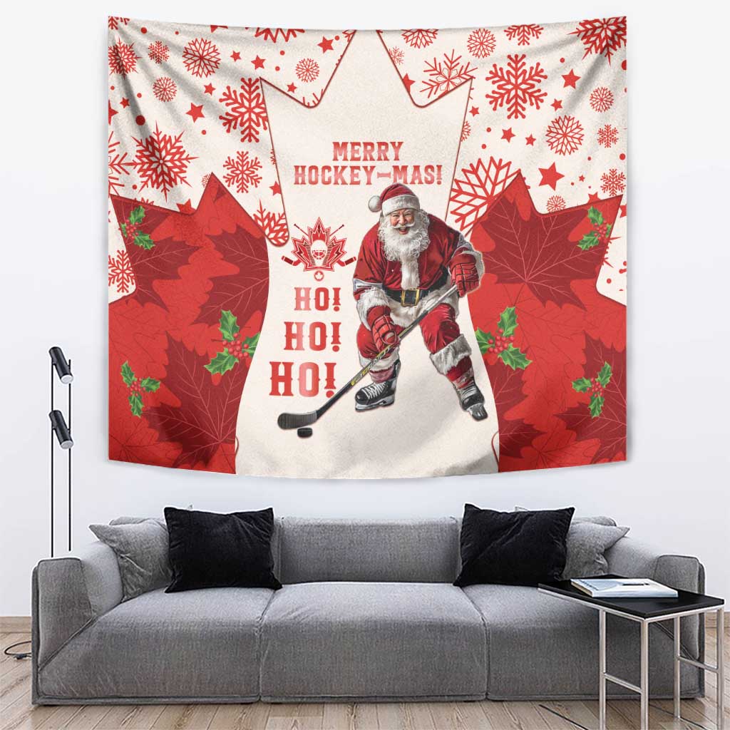 Christmas Canada Hockey Tapestry Merry Hockey-Mas Maple Leaves Pattern - Wonder Print Shop
