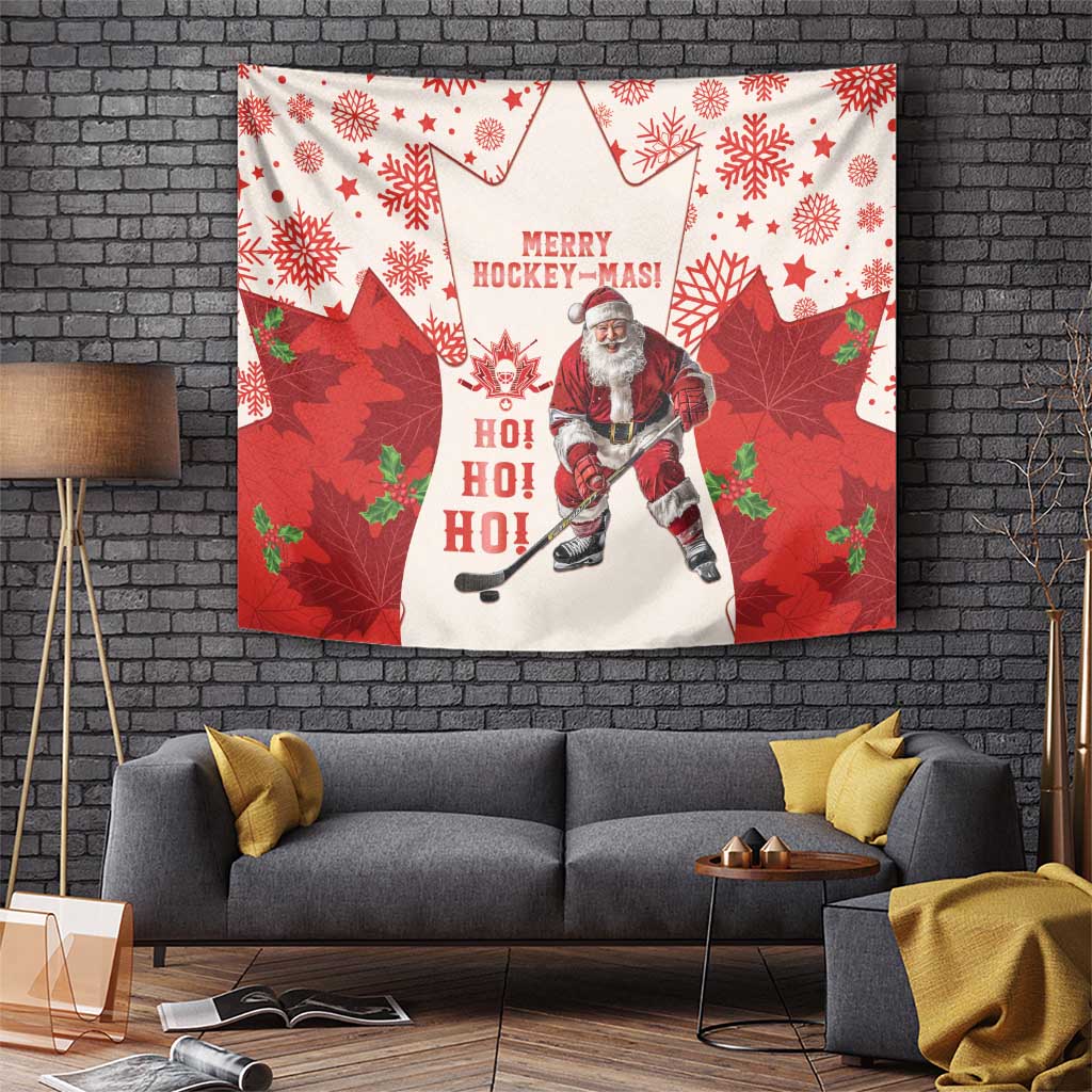 Christmas Canada Hockey Tapestry Merry Hockey-Mas Maple Leaves Pattern - Wonder Print Shop