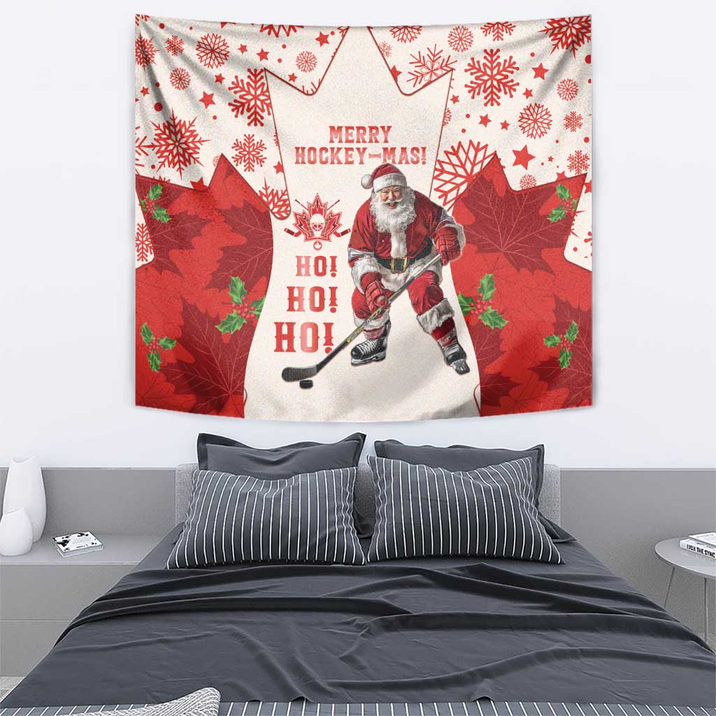 Christmas Canada Hockey Tapestry Merry Hockey-Mas Maple Leaves Pattern - Wonder Print Shop