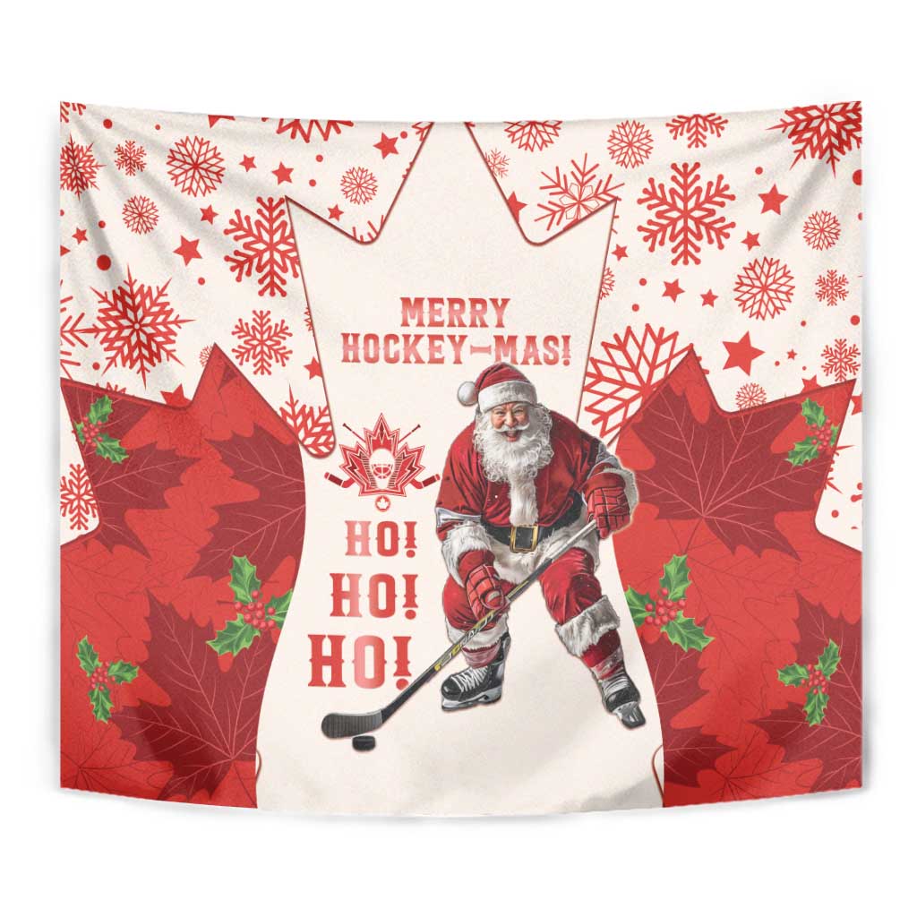 Christmas Canada Hockey Tapestry Merry Hockey-Mas Maple Leaves Pattern - Wonder Print Shop