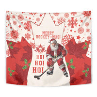 Christmas Canada Hockey Tapestry Merry Hockey-Mas Maple Leaves Pattern - Wonder Print Shop