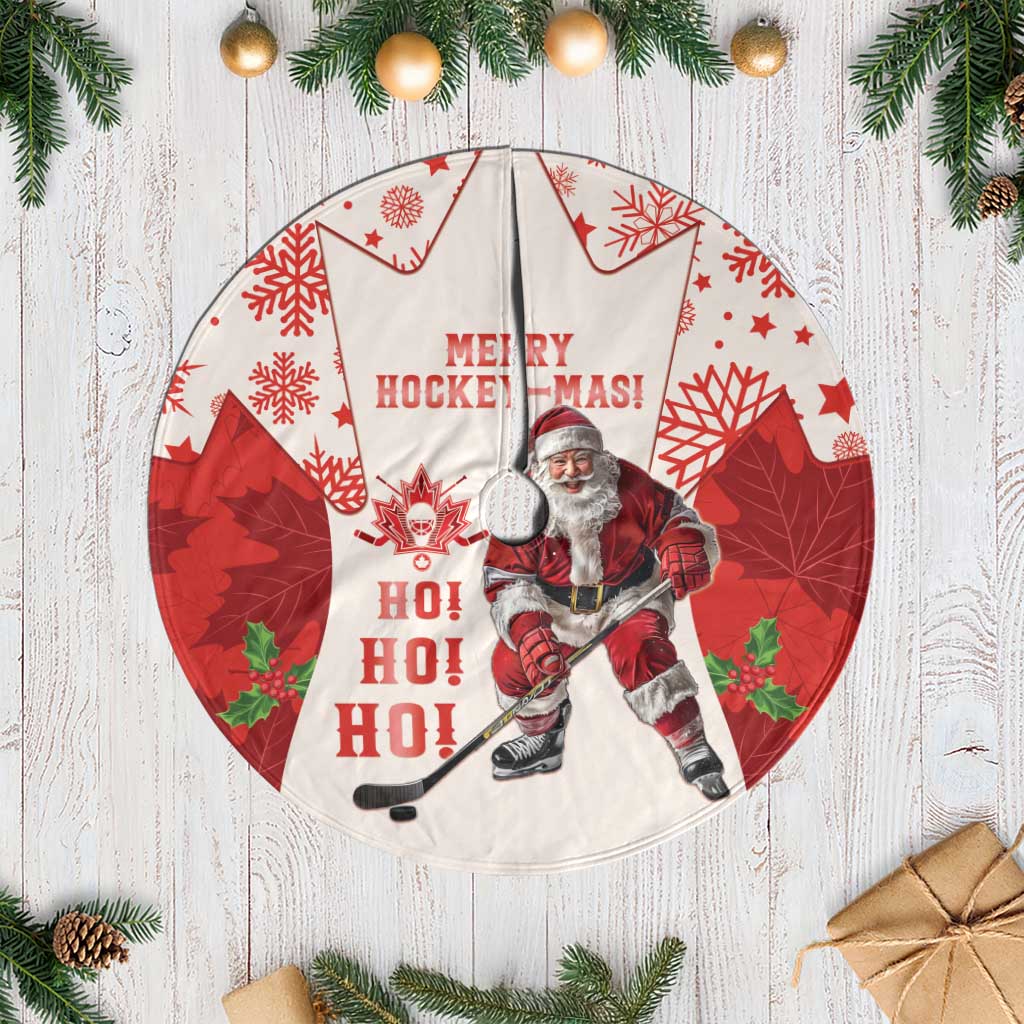 Christmas Canada Hockey Tree Skirt Merry Hockey-Mas Maple Leaves Pattern - Wonder Print Shop