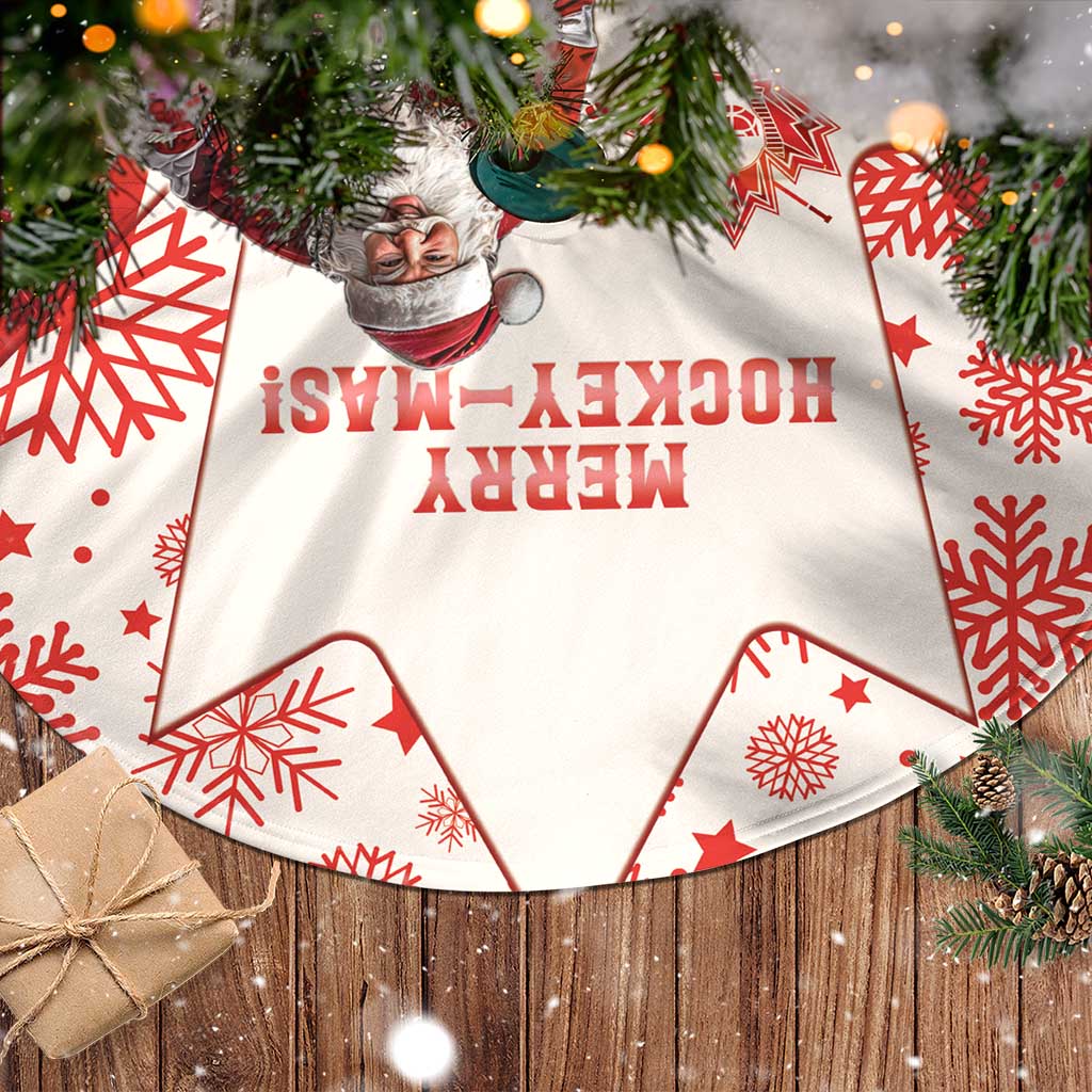 Christmas Canada Hockey Tree Skirt Merry Hockey-Mas Maple Leaves Pattern - Wonder Print Shop