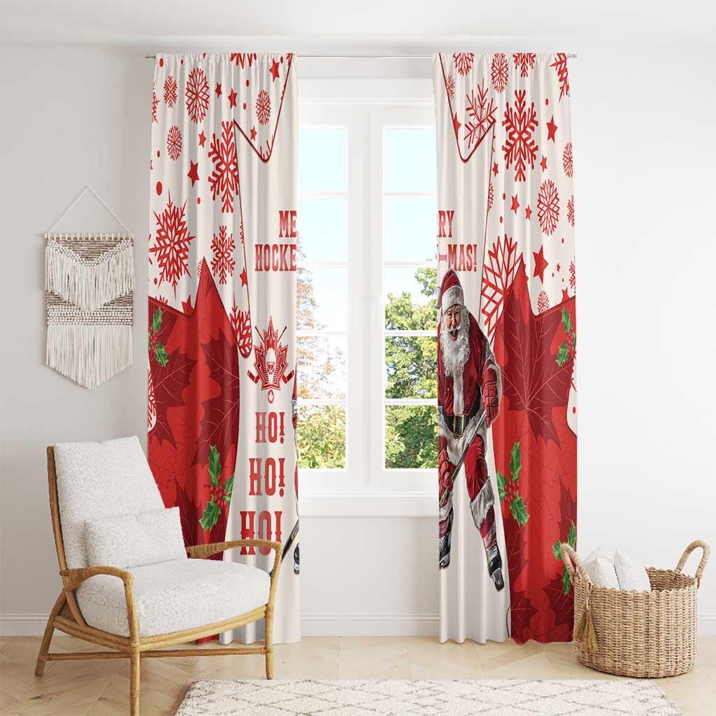 Christmas Canada Hockey Window Curtain Merry Hockey-Mas Maple Leaves Pattern - Wonder Print Shop