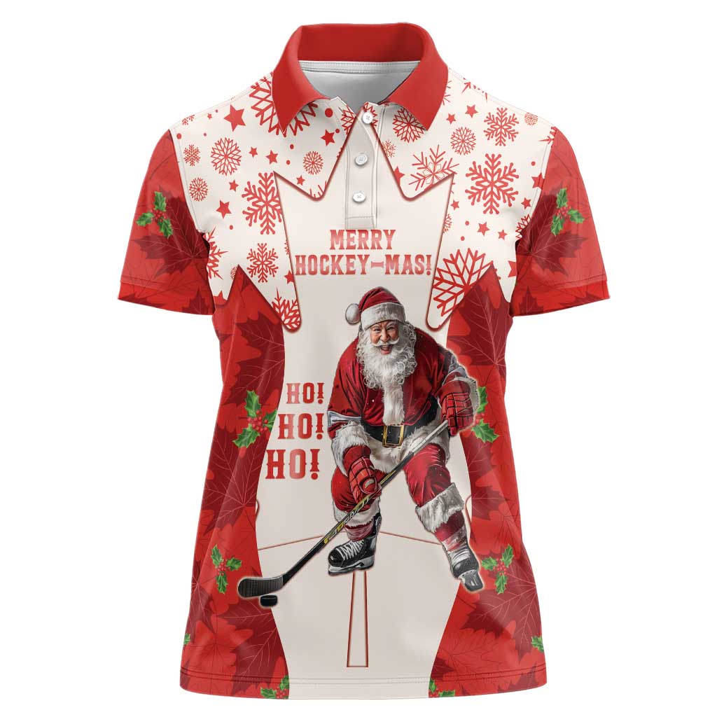 Christmas Canada Hockey Women Polo Shirt Merry Hockey-Mas Maple Leaves Pattern - Wonder Print Shop