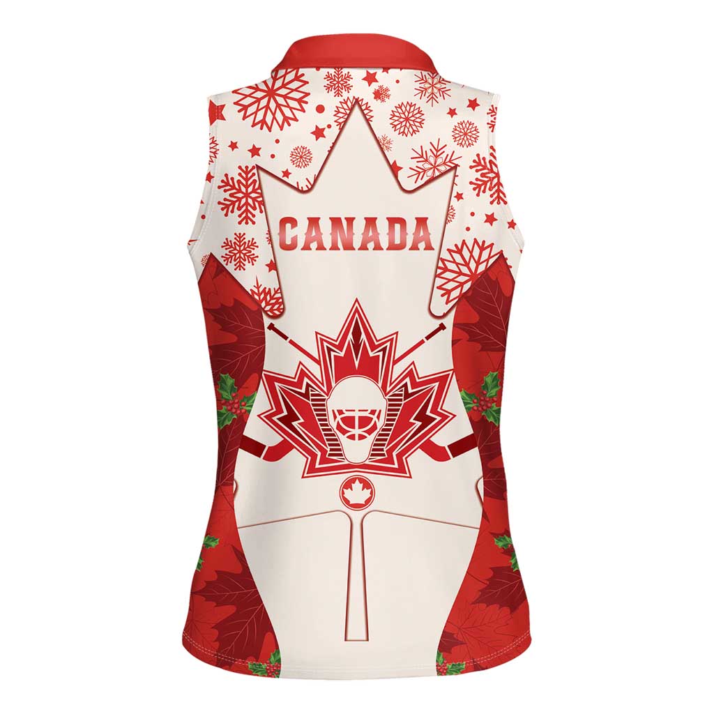 Christmas Canada Hockey Women Sleeveless Polo Shirt Merry Hockey-Mas Maple Leaves Pattern - Wonder Print Shop