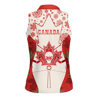 Christmas Canada Hockey Women Sleeveless Polo Shirt Merry Hockey-Mas Maple Leaves Pattern - Wonder Print Shop