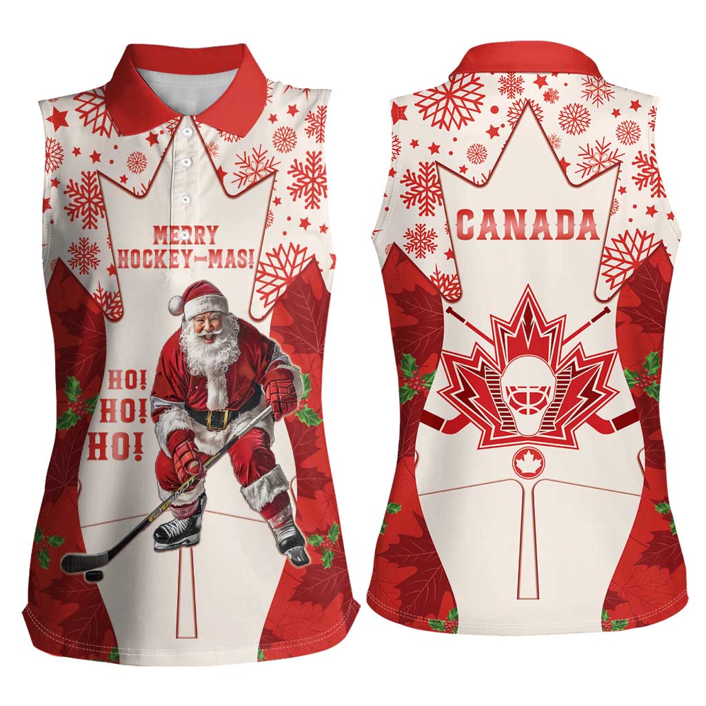 Christmas Canada Hockey Women Sleeveless Polo Shirt Merry Hockey-Mas Maple Leaves Pattern - Wonder Print Shop