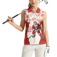 Christmas Canada Hockey Women Sleeveless Polo Shirt Merry Hockey-Mas Maple Leaves Pattern - Wonder Print Shop