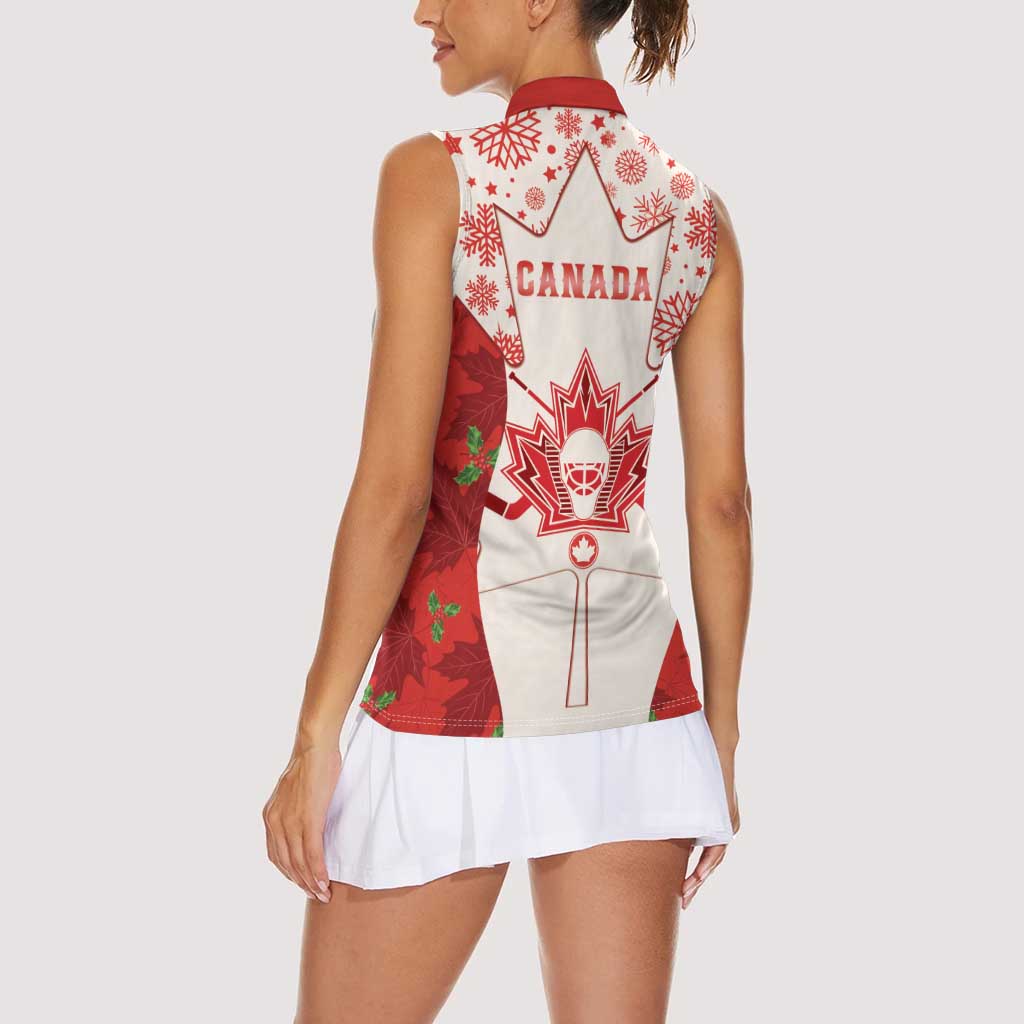 Christmas Canada Hockey Women Sleeveless Polo Shirt Merry Hockey-Mas Maple Leaves Pattern - Wonder Print Shop