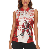 Christmas Canada Hockey Women Sleeveless Polo Shirt Merry Hockey-Mas Maple Leaves Pattern - Wonder Print Shop