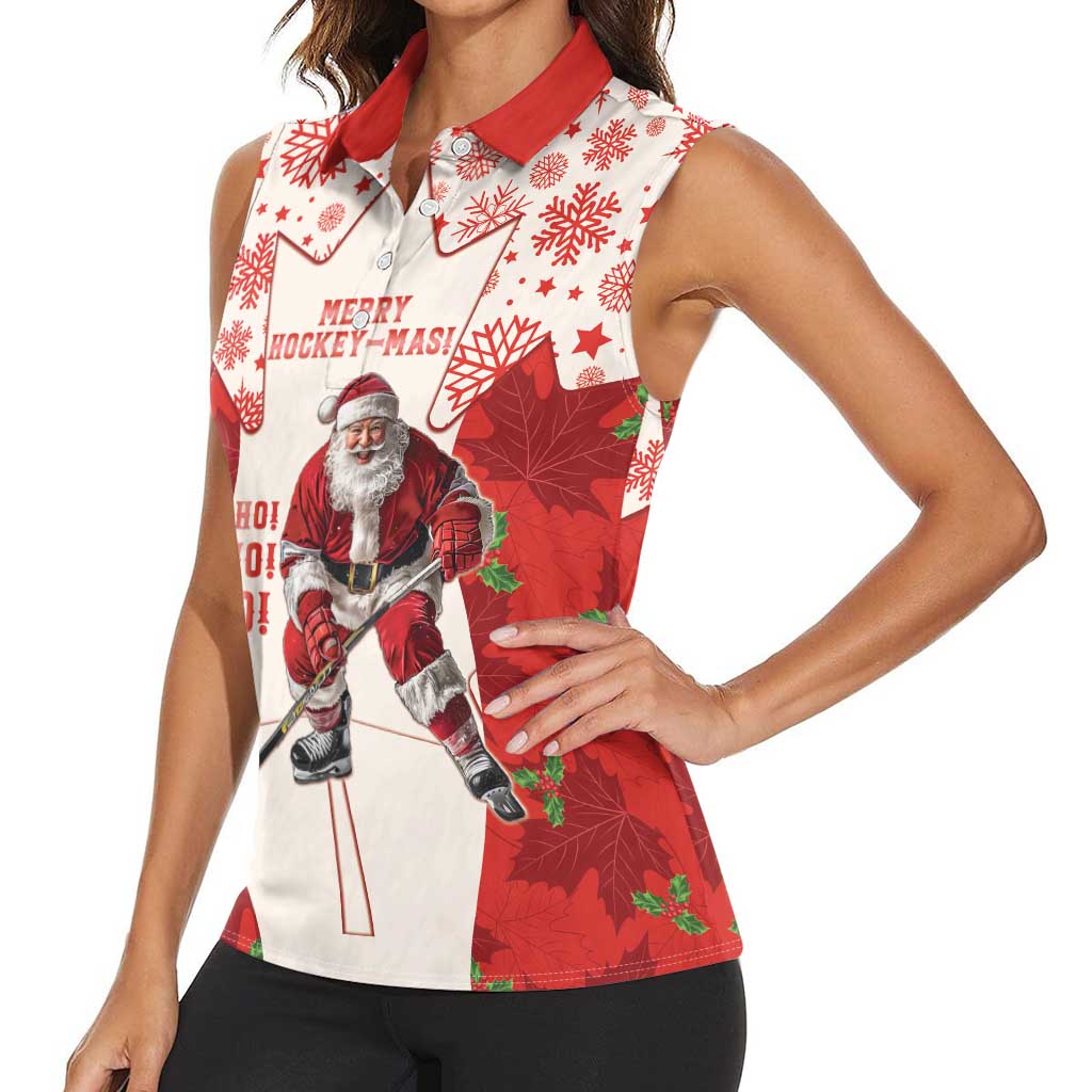 Christmas Canada Hockey Women Sleeveless Polo Shirt Merry Hockey-Mas Maple Leaves Pattern - Wonder Print Shop