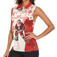 Christmas Canada Hockey Women Sleeveless Polo Shirt Merry Hockey-Mas Maple Leaves Pattern - Wonder Print Shop