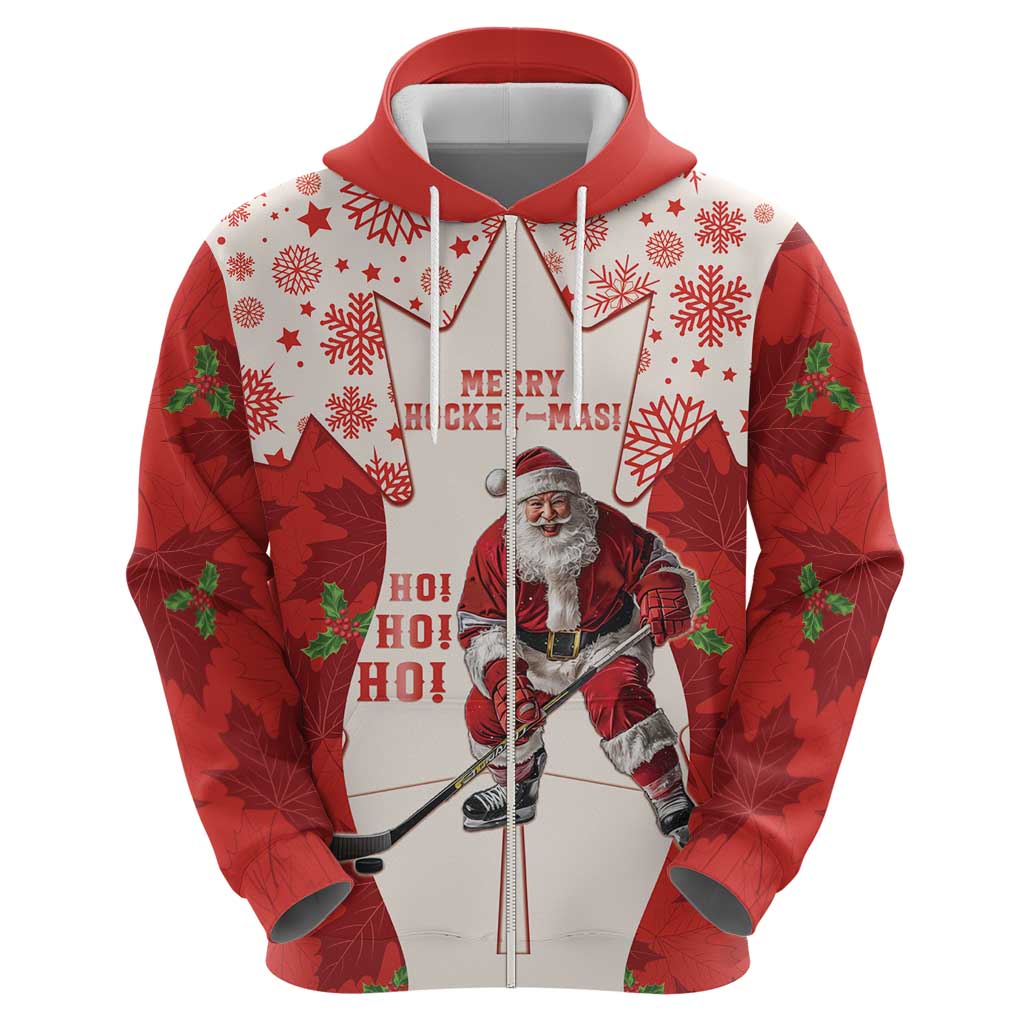 Christmas Canada Hockey Zip Hoodie Merry Hockey-Mas Maple Leaves Pattern - Wonder Print Shop