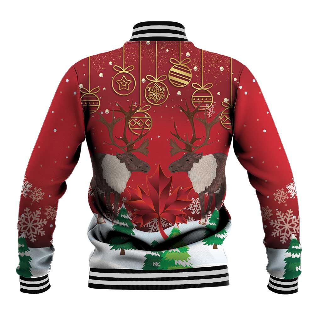 Christmas Canada Baseball Jacket Joyeux Noel - Caribou With Maple Leaf - Wonder Print Shop