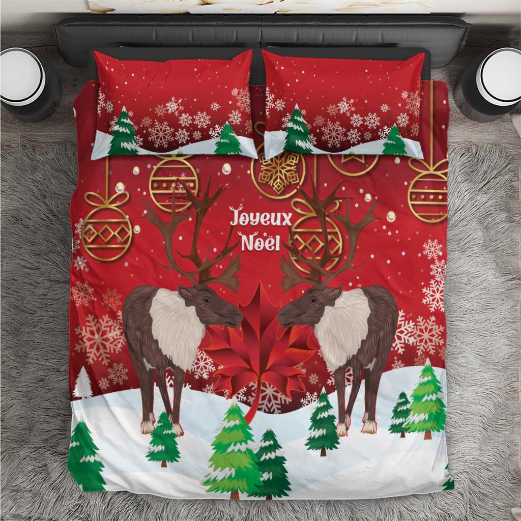 Christmas Canada Bedding Set Joyeux Noel - Caribou With Maple Leaf - Wonder Print Shop