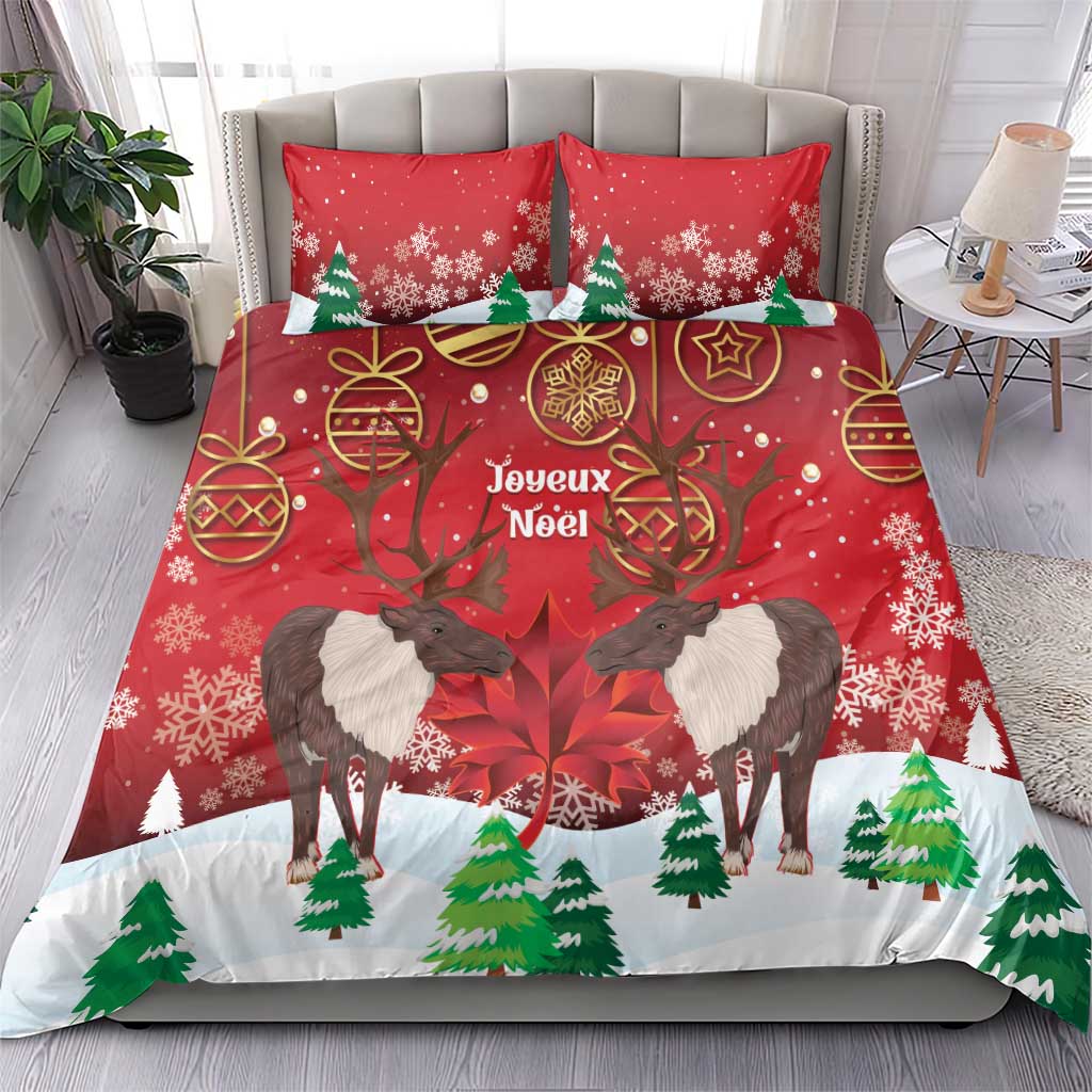 Christmas Canada Bedding Set Joyeux Noel - Caribou With Maple Leaf - Wonder Print Shop