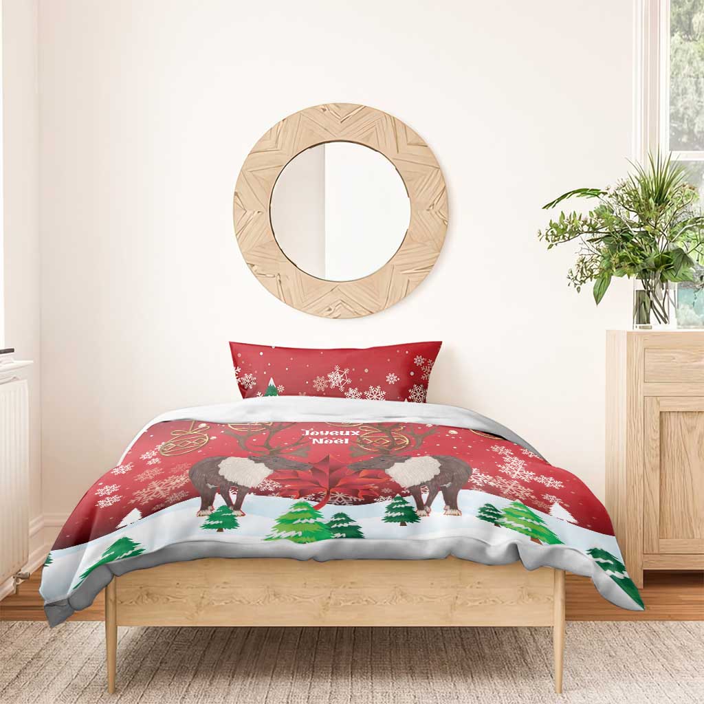 Christmas Canada Bedding Set Joyeux Noel - Caribou With Maple Leaf - Wonder Print Shop