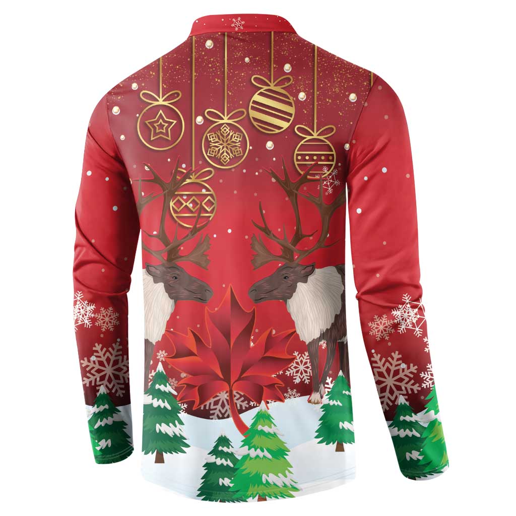 Christmas Canada Button Sweatshirt Joyeux Noel - Caribou With Maple Leaf - Wonder Print Shop